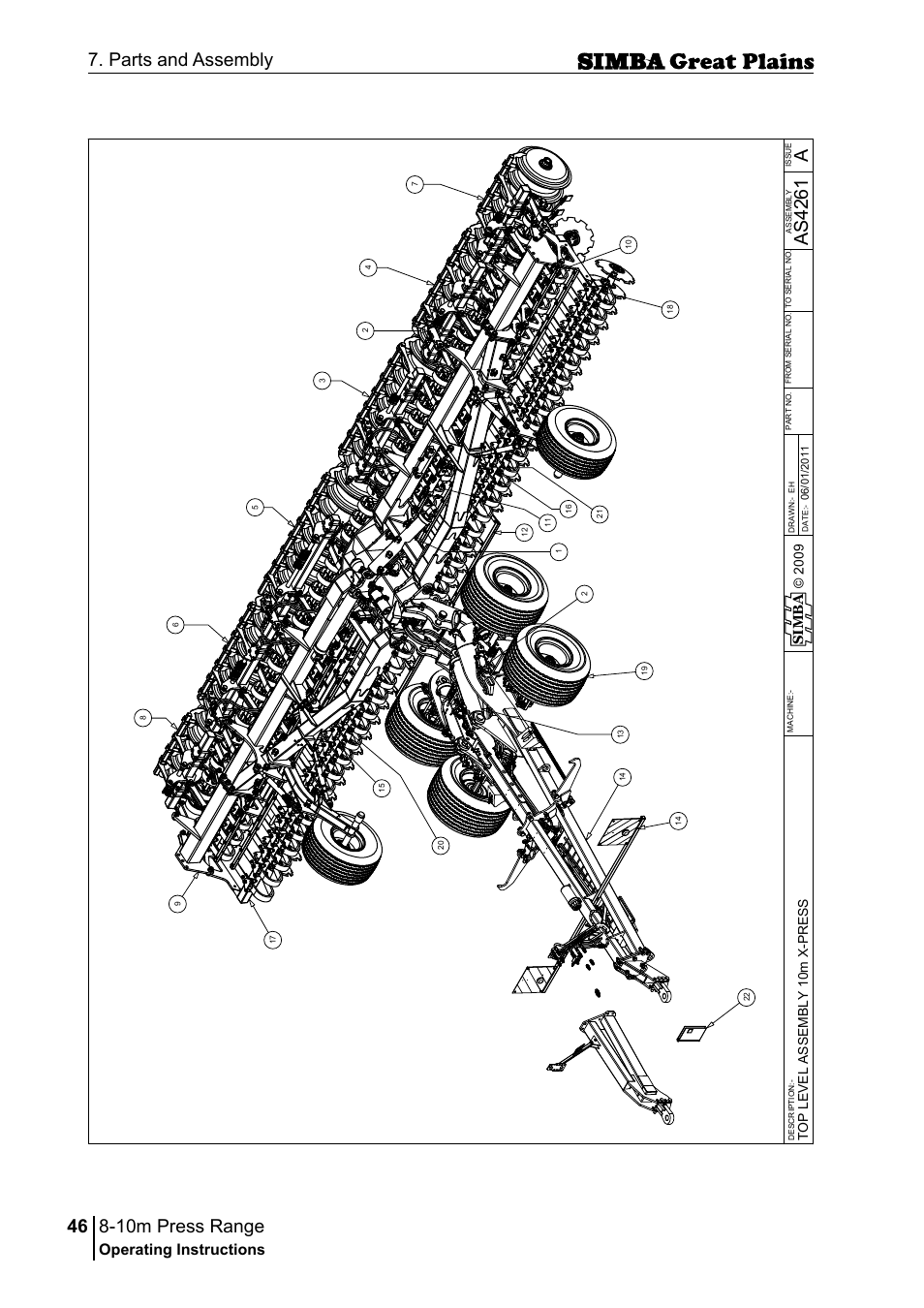 10m press range, 46 7. parts and assembly, Aas 42 61 | Operating instructions, Si m b a | Great Plains P18140C Operator Manual User Manual | Page 46 / 230