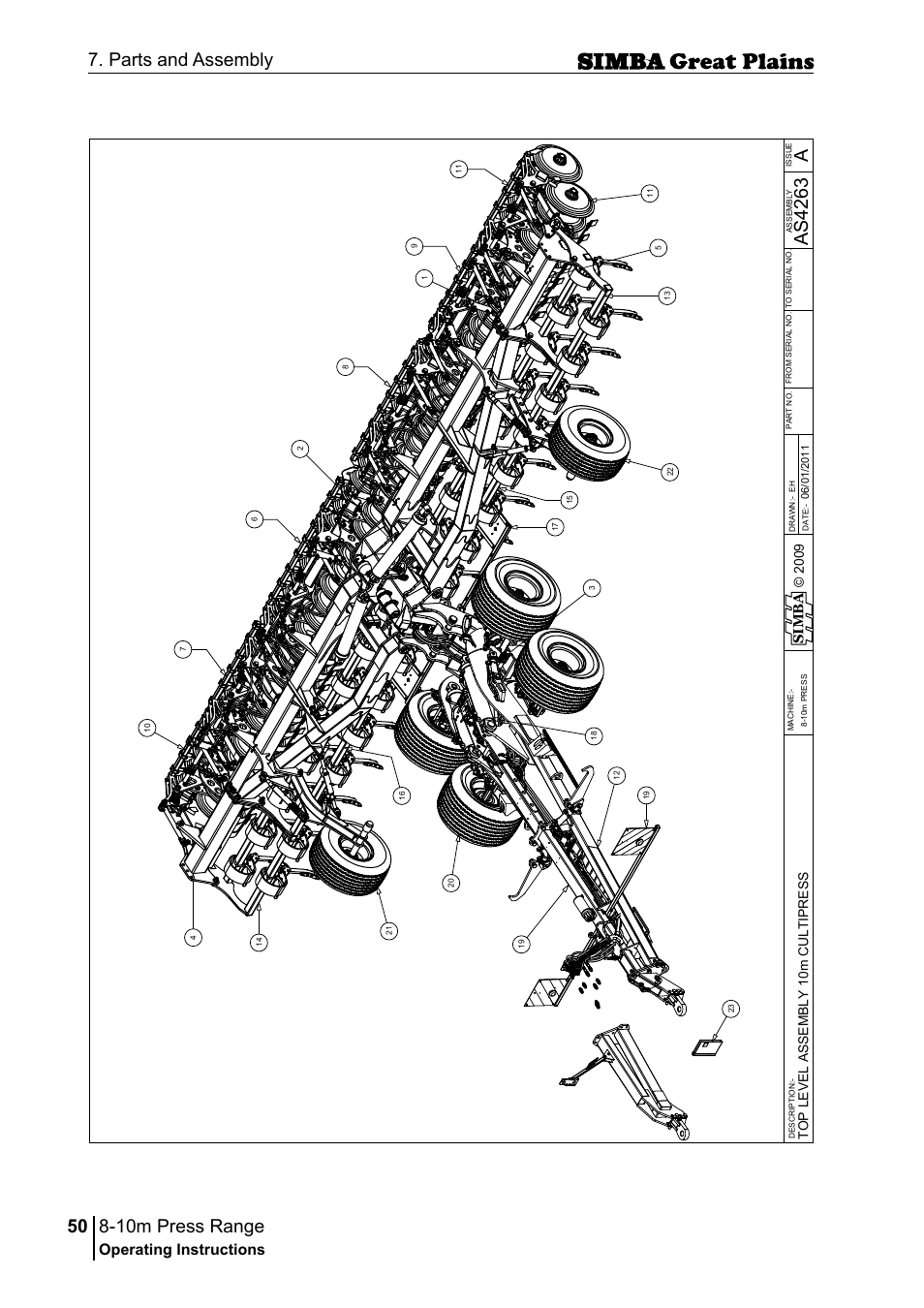 10m press range, 50 7. parts and assembly, Aas 42 63 | Operating instructions, Si m b a | Great Plains P18140C Operator Manual User Manual | Page 50 / 230