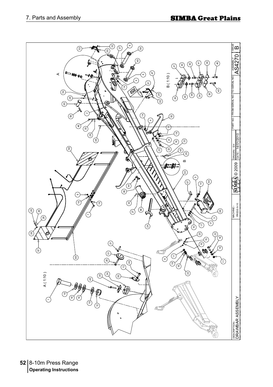 10m press range, 52 7. parts and assembly, Bas 42 70 | Operating instructions, Si m b a | Great Plains P18140C Operator Manual User Manual | Page 52 / 230