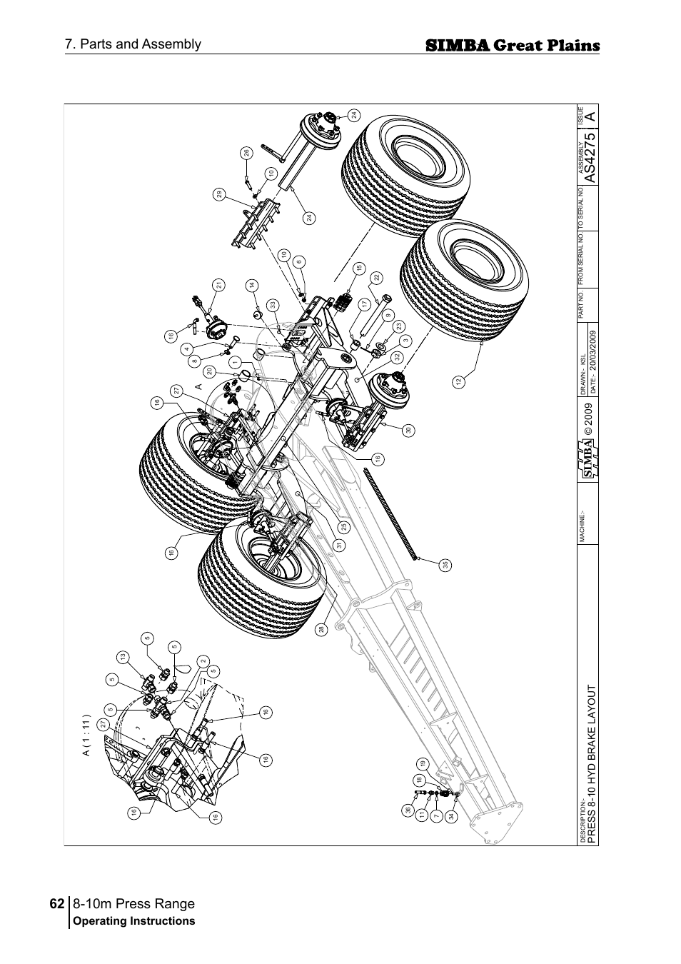 10m press range, 62 7. parts and assembly, Aas 42 75 | Operating instructions, Si m b a, A( 1 : 11 ) | Great Plains P18140C Operator Manual User Manual | Page 62 / 230
