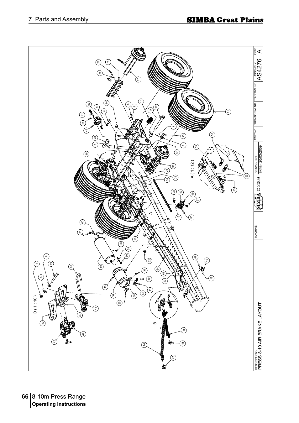 10m press range, 66 7. parts and assembly, Aas 42 76 | Operating instructions, Si m b a | Great Plains P18140C Operator Manual User Manual | Page 66 / 230
