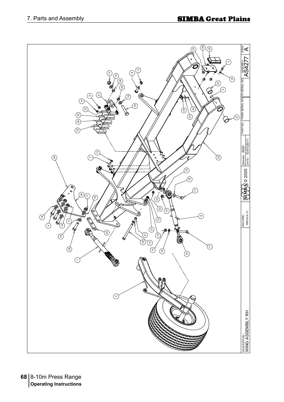 10m press range, 68 7. parts and assembly, Aas 42 77 | Operating instructions, Si m b a, Win g a ss em b ly r h | Great Plains P18140C Operator Manual User Manual | Page 68 / 230