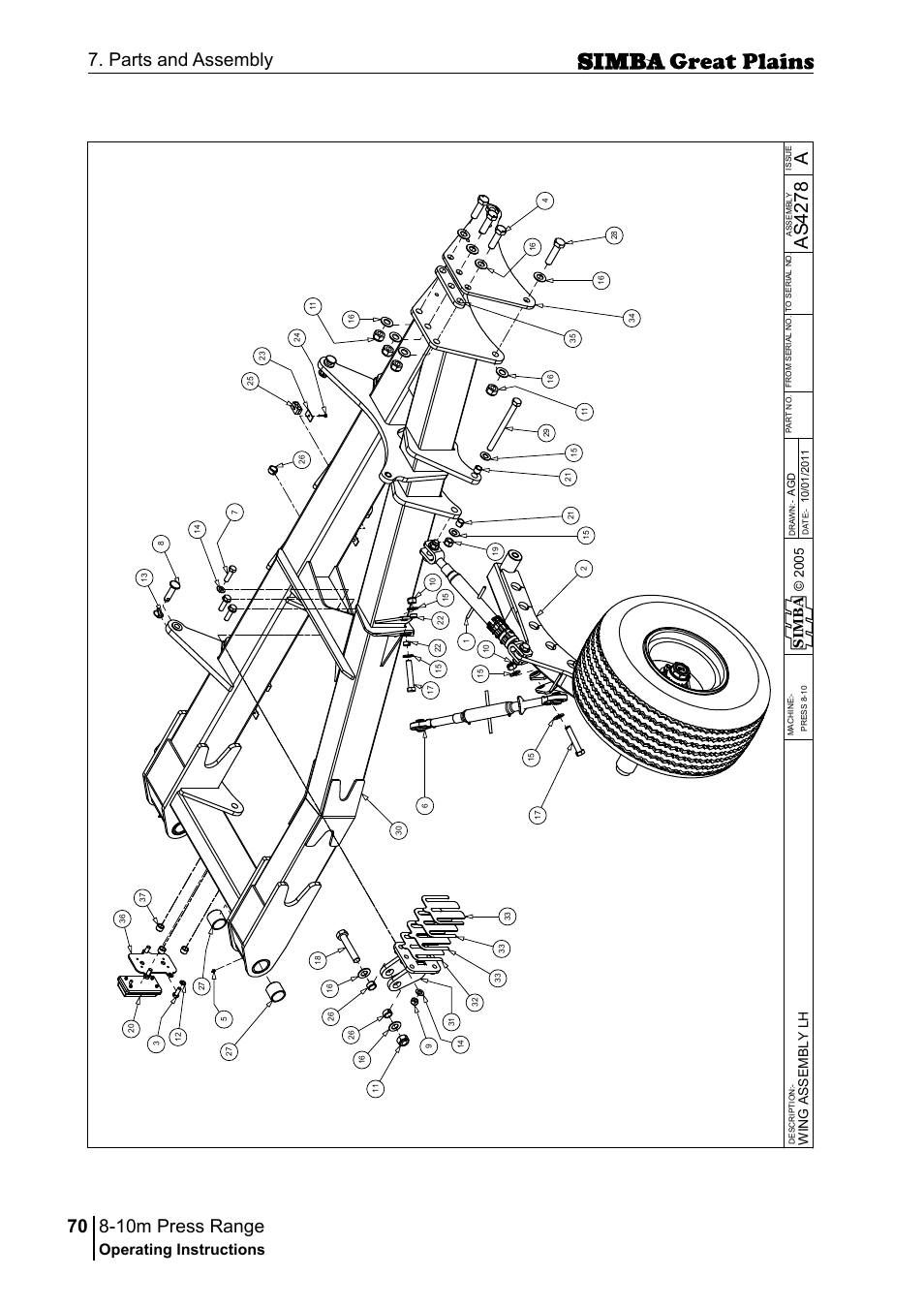 10m press range, 70 7. parts and assembly, Aas 42 78 | Operating instructions, Si m b a, Win g a ss em b ly l h | Great Plains P18140C Operator Manual User Manual | Page 70 / 230