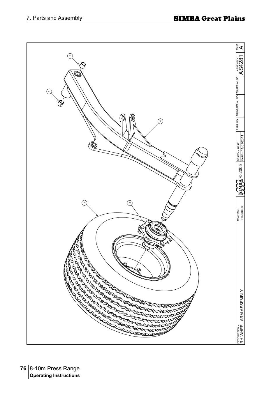10m press range, 76 7. parts and assembly, Aas 42 81 | Operating instructions, Si m b a | Great Plains P18140C Operator Manual User Manual | Page 76 / 230