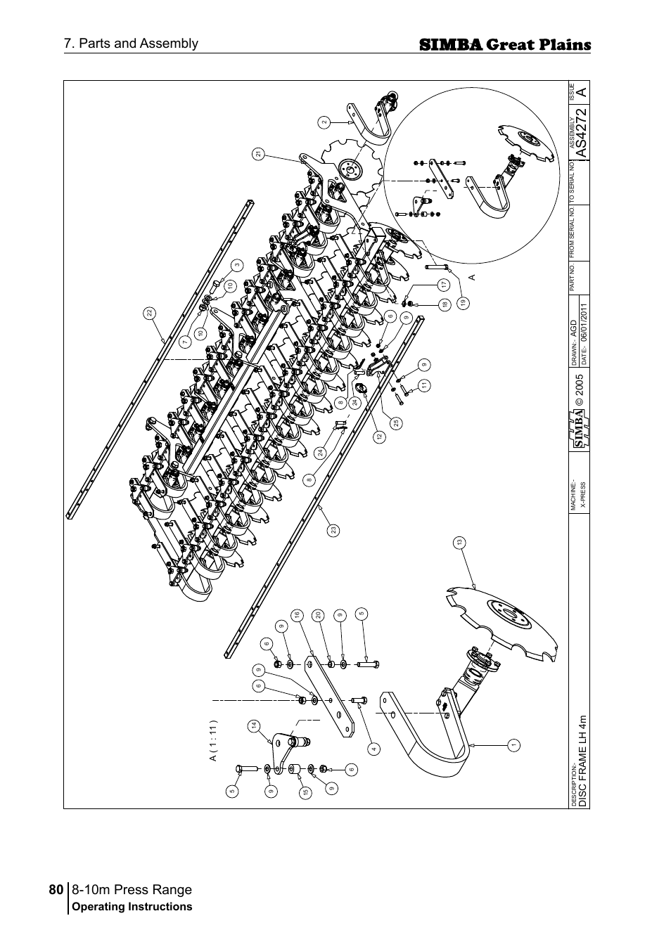 10m press range, 80 7. parts and assembly, Aas 42 72 | Operating instructions, Si m b a, A( 1 : 11 ) | Great Plains P18140C Operator Manual User Manual | Page 80 / 230