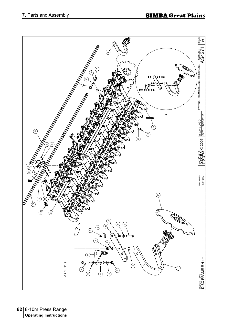10m press range, 82 7. parts and assembly, Aas 42 71 | Operating instructions, Si m b a, A( 1 : 11 ) | Great Plains P18140C Operator Manual User Manual | Page 82 / 230