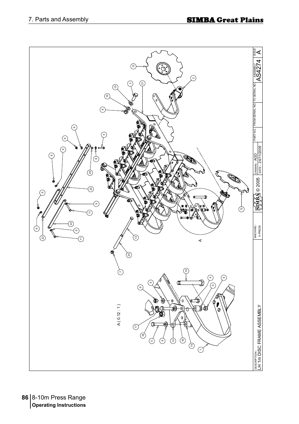 10m press range, 86 7. parts and assembly, Aas 42 74 | Operating instructions, Si m b a, A( 0 .1 2 : 1 ) | Great Plains P18140C Operator Manual User Manual | Page 86 / 230