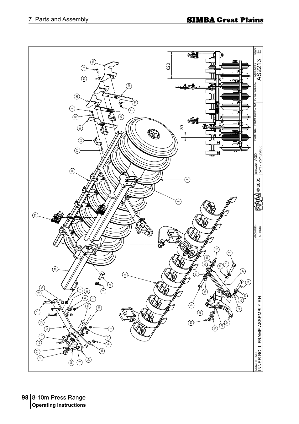 10m press range, 98 7. parts and assembly, Eas 22 13 | Operating instructions, Si m b a | Great Plains P18140C Operator Manual User Manual | Page 98 / 230