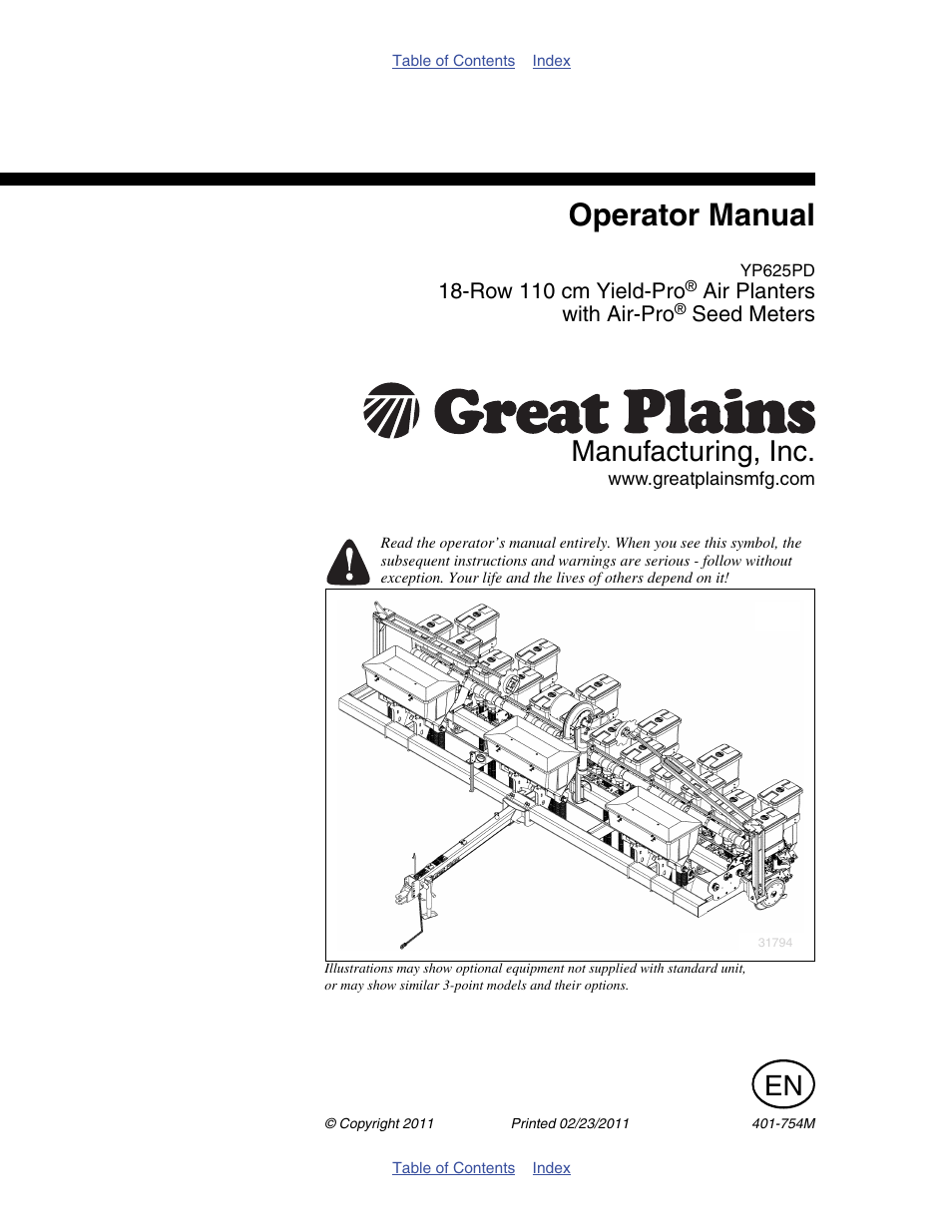 Great Plains YP625PD Operator Manual User Manual | 126 pages