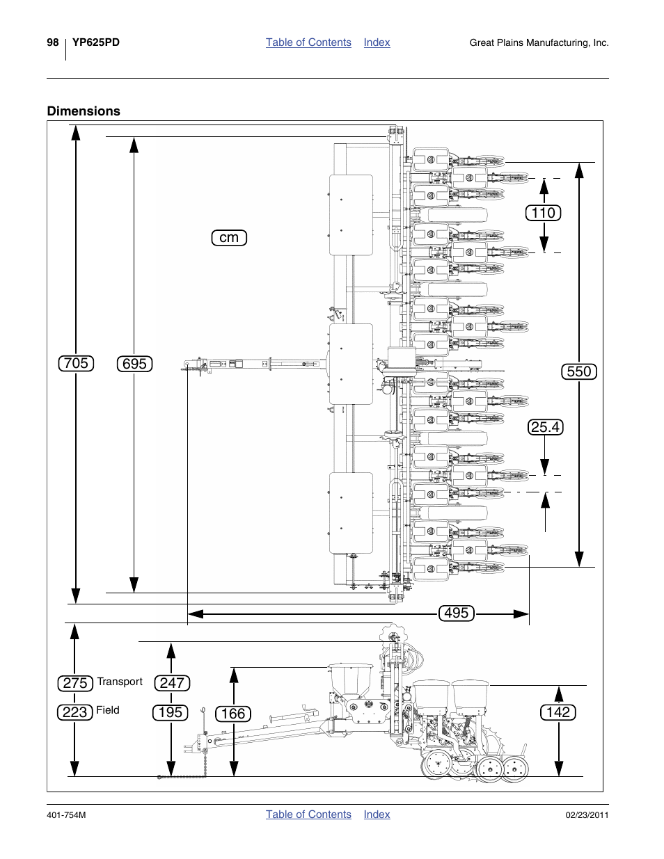 Dimensions | Great Plains YP625PD Operator Manual User Manual | Page 102 / 126