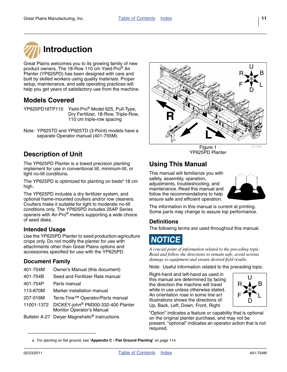 Introduction, Models covered, Description of unit | Intended usage, Document family, Using this manual, Definitions, Introduction models covered description of unit, Intended usage document family | Great Plains YP625PD Operator Manual User Manual | Page 15 / 126