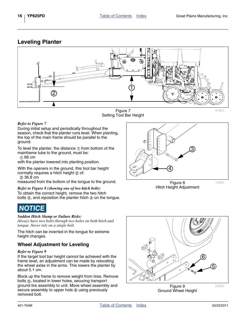 Leveling planter, Wheel adjustment for leveling | Great Plains YP625PD Operator Manual User Manual | Page 20 / 126