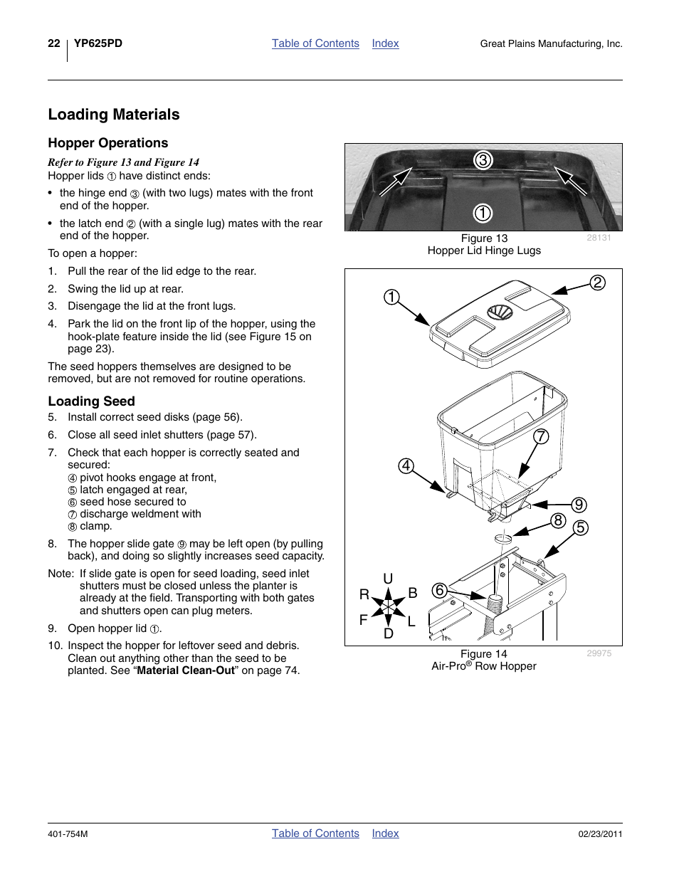 Loading materials, Hopper operations, Loading seed | Hopper operations loading seed | Great Plains YP625PD Operator Manual User Manual | Page 26 / 126