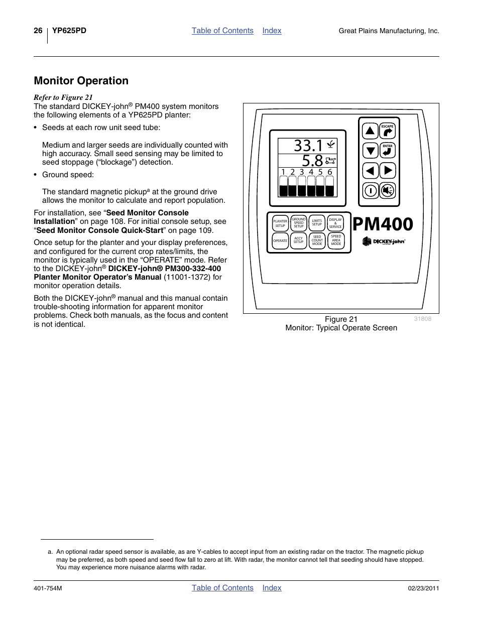 Monitor operation, Pm400 | Great Plains YP625PD Operator Manual User Manual | Page 30 / 126