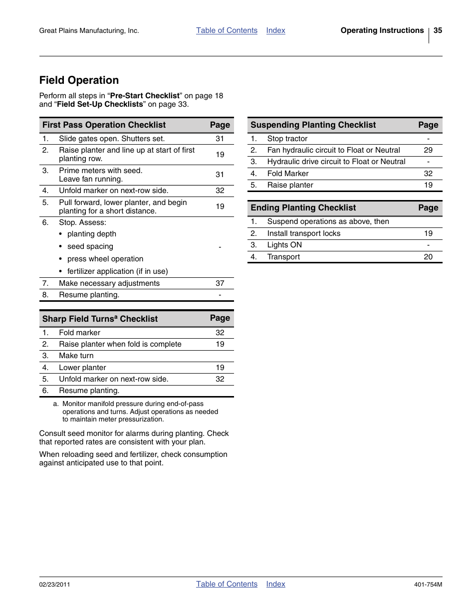 Field operation | Great Plains YP625PD Operator Manual User Manual | Page 39 / 126