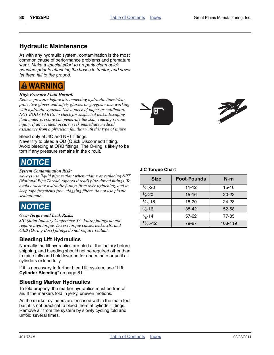 Hydraulic maintenance, Bleeding lift hydraulics, Bleeding marker hydraulics | Great Plains YP625PD Operator Manual User Manual | Page 84 / 126