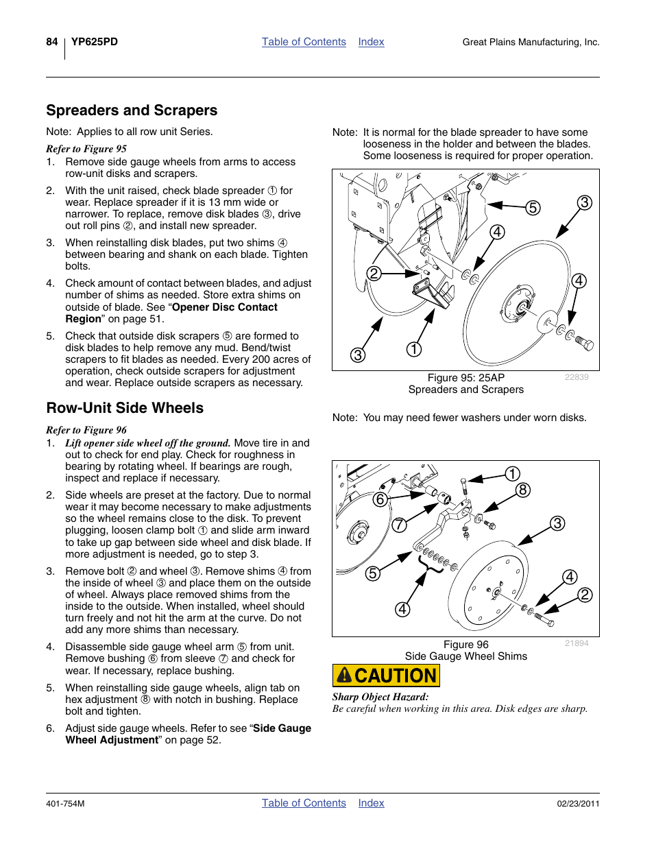 Spreaders and scrapers, Row-unit side wheels, Spreaders and scrapers row-unit side wheels | Great Plains YP625PD Operator Manual User Manual | Page 88 / 126