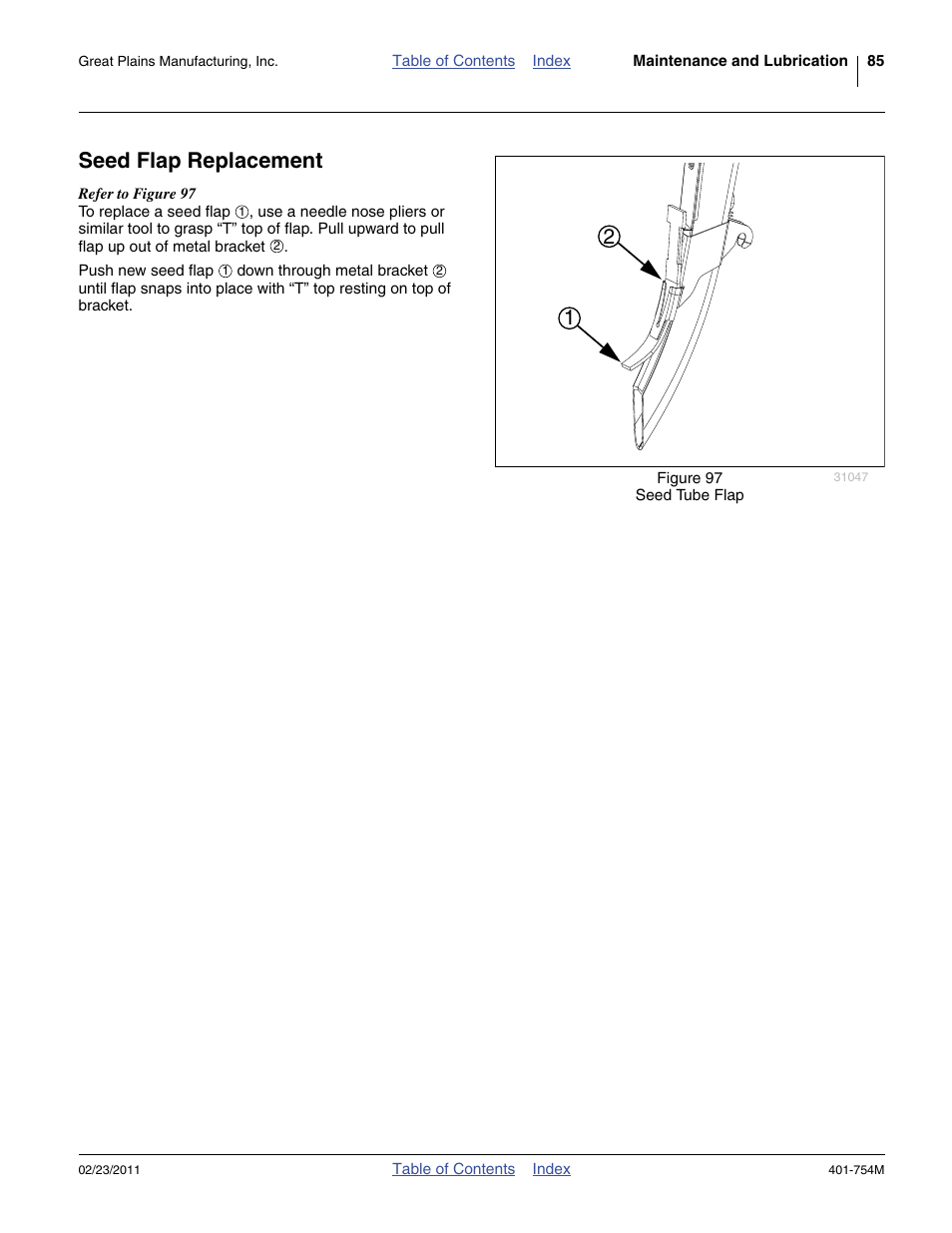 Seed flap replacement | Great Plains YP625PD Operator Manual User Manual | Page 89 / 126