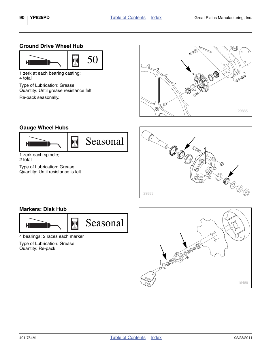 Ground drive wheel hub, Gauge wheel hubs, Markers: disk hub | Seasonal | Great Plains YP625PD Operator Manual User Manual | Page 94 / 126