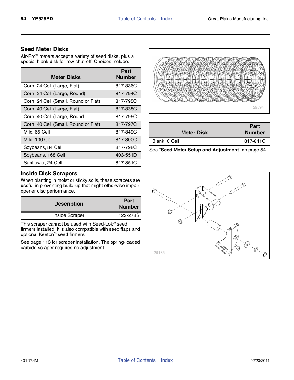 Seed meter disks, Inside disk scrapers, 841c) | Great Plains YP625PD Operator Manual User Manual | Page 98 / 126