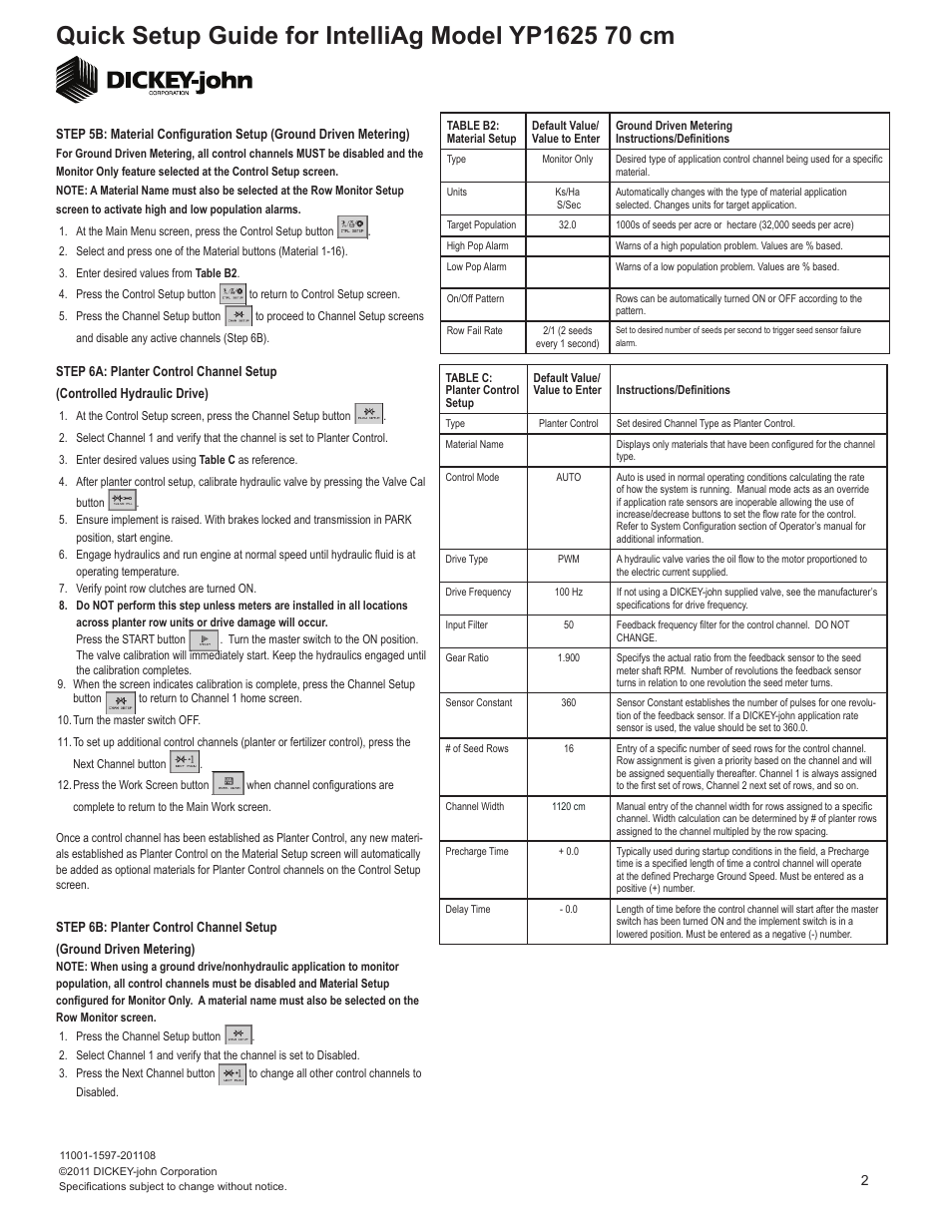 Great Plains YP1625-1670 16 Row 70 cm Quick Start User Manual | Page 2 / 5