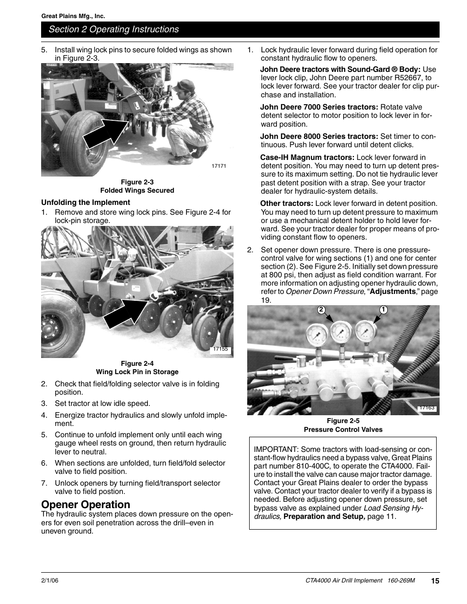 Unfolding the implement, Opener operation | Great Plains CTA4000 Operator Manual User Manual | Page 17 / 35