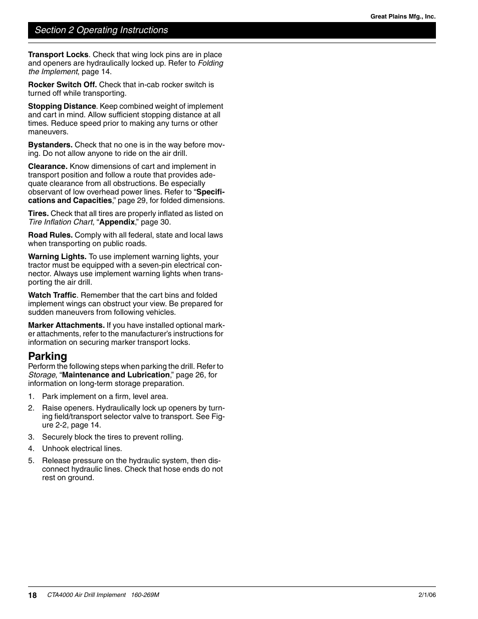 Parking | Great Plains CTA4000 Operator Manual User Manual | Page 20 / 35