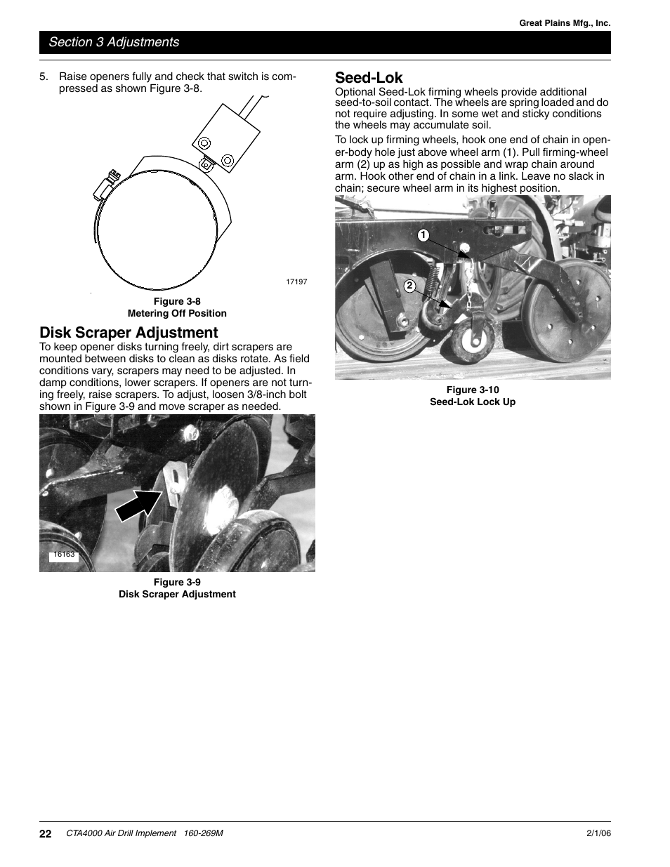 Disk scraper adjustment seed-lok, Disk scraper adjustment, Seed-lok | Great Plains CTA4000 Operator Manual User Manual | Page 24 / 35