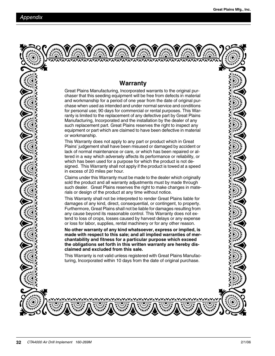 Warranty | Great Plains CTA4000 Operator Manual User Manual | Page 34 / 35