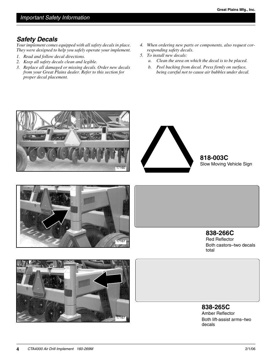 Safety decals, 003c, 265c | 266c | Great Plains CTA4000 Operator Manual User Manual | Page 6 / 35