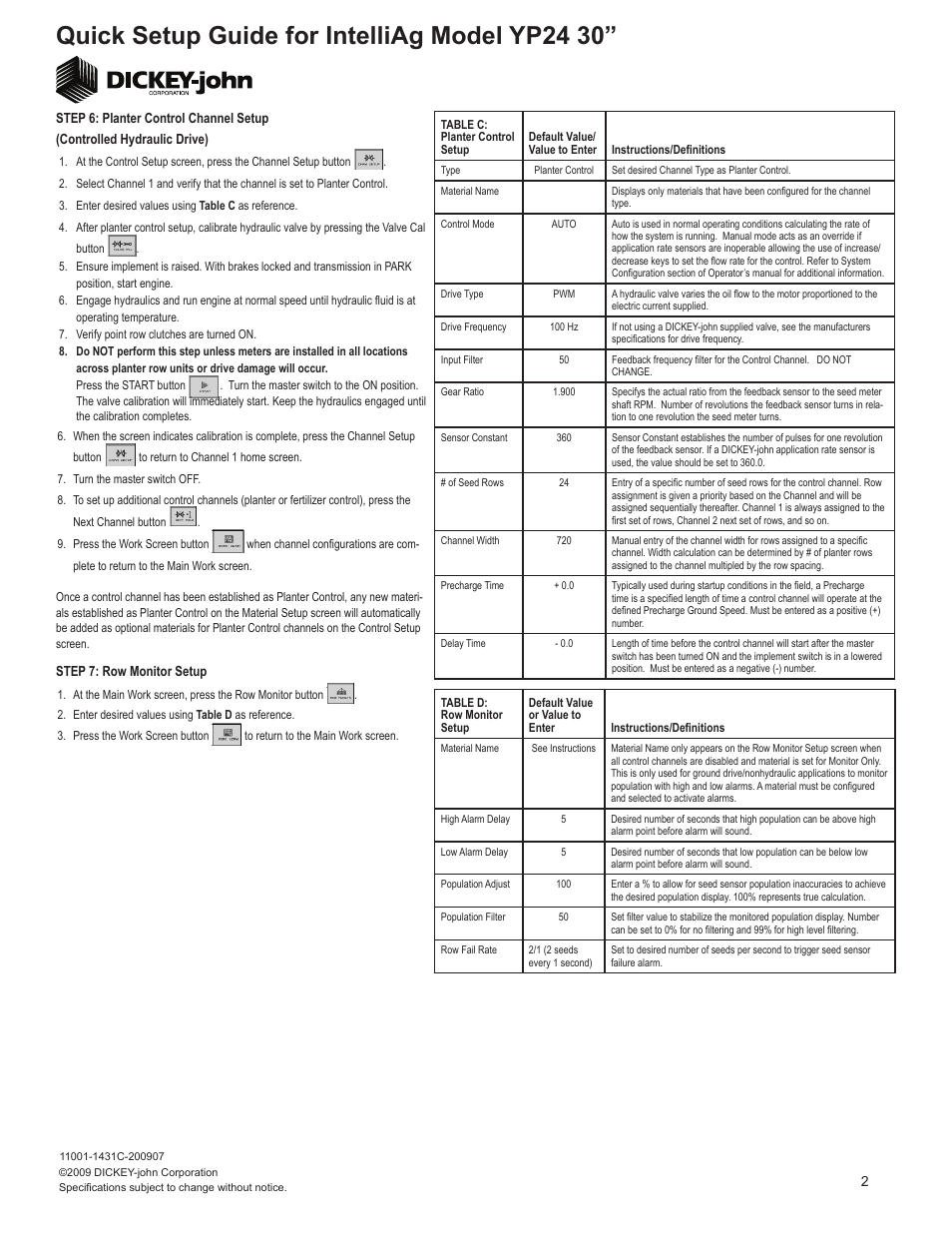 Quick setup guide for intelliag model yp24 30 | Great Plains YP2425-2430 24 Row 30 Inch Quick Start User Manual | Page 2 / 5