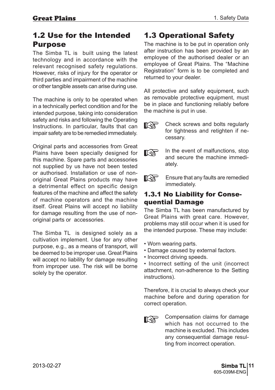 3 operational safety, 2 use for the intended purpose | Great Plains TL350 Operator Manual User Manual | Page 11 / 32