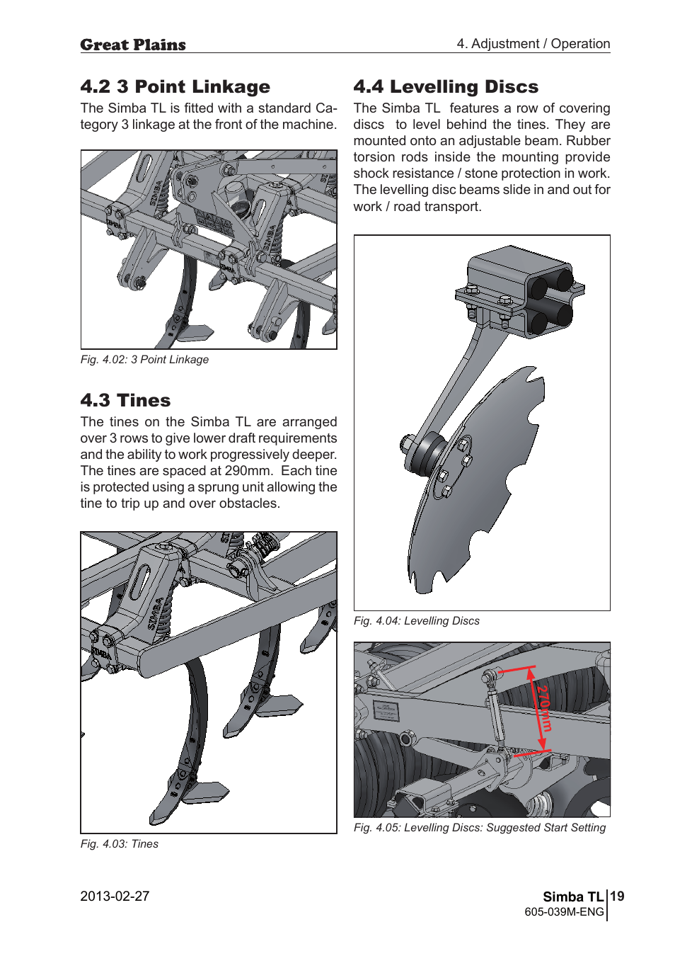 4 levelling discs, 2 3 point linkage, 3 tines | Great Plains TL350 Operator Manual User Manual | Page 19 / 32
