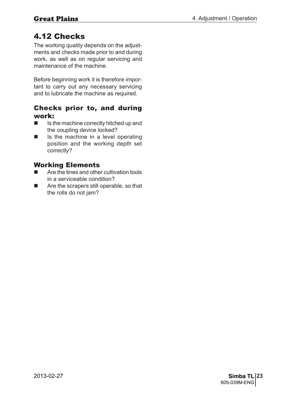 12 checks | Great Plains TL350 Operator Manual User Manual | Page 23 / 32