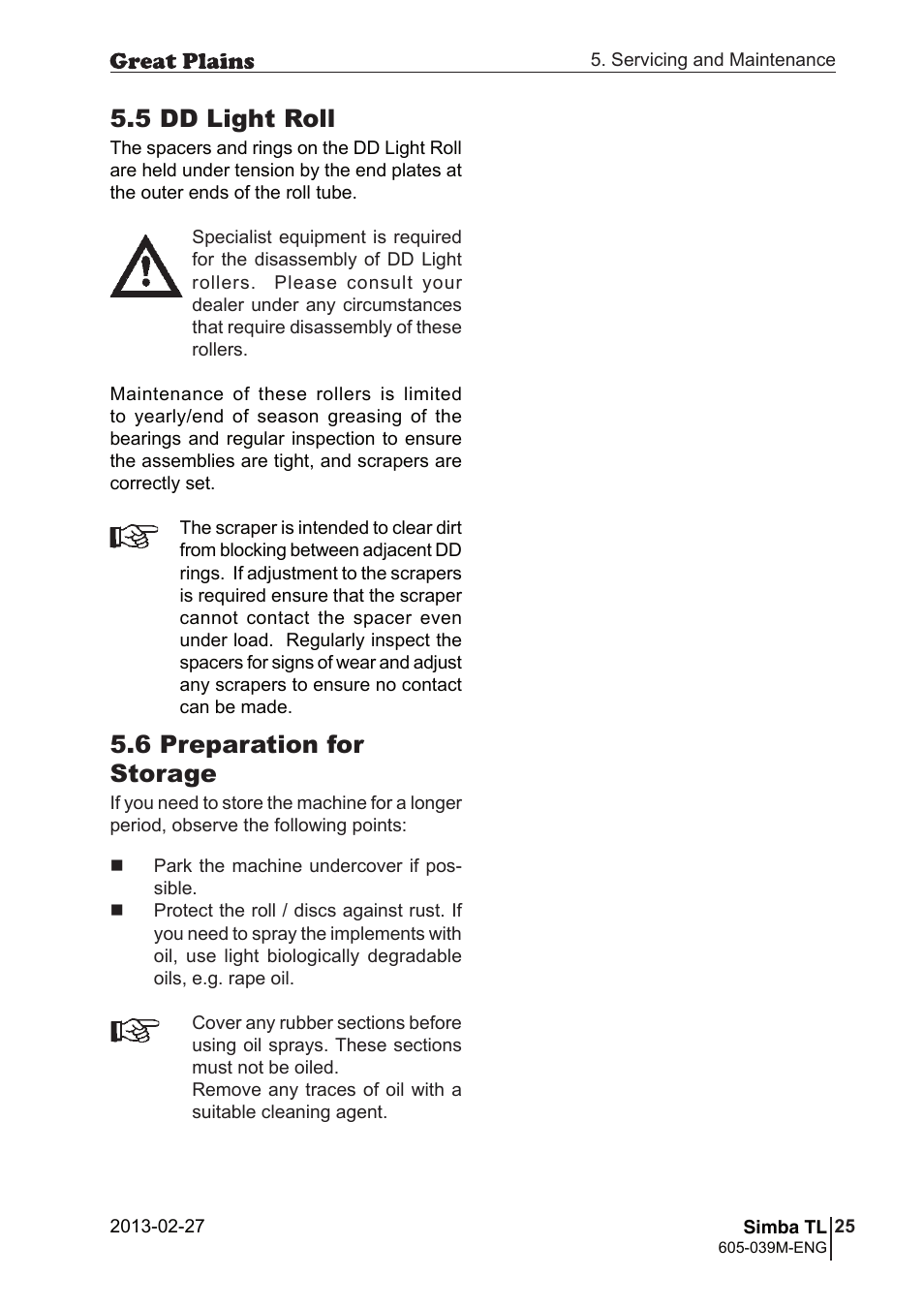 5 dd light roll, 6 preparation for storage | Great Plains TL350 Operator Manual User Manual | Page 25 / 32