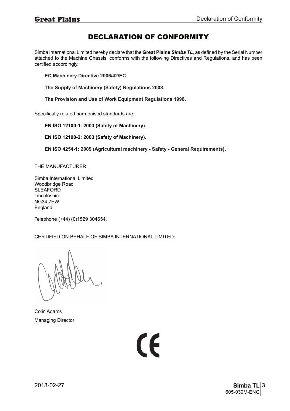 Declaration of conformity | Great Plains TL350 Operator Manual User Manual | Page 3 / 32