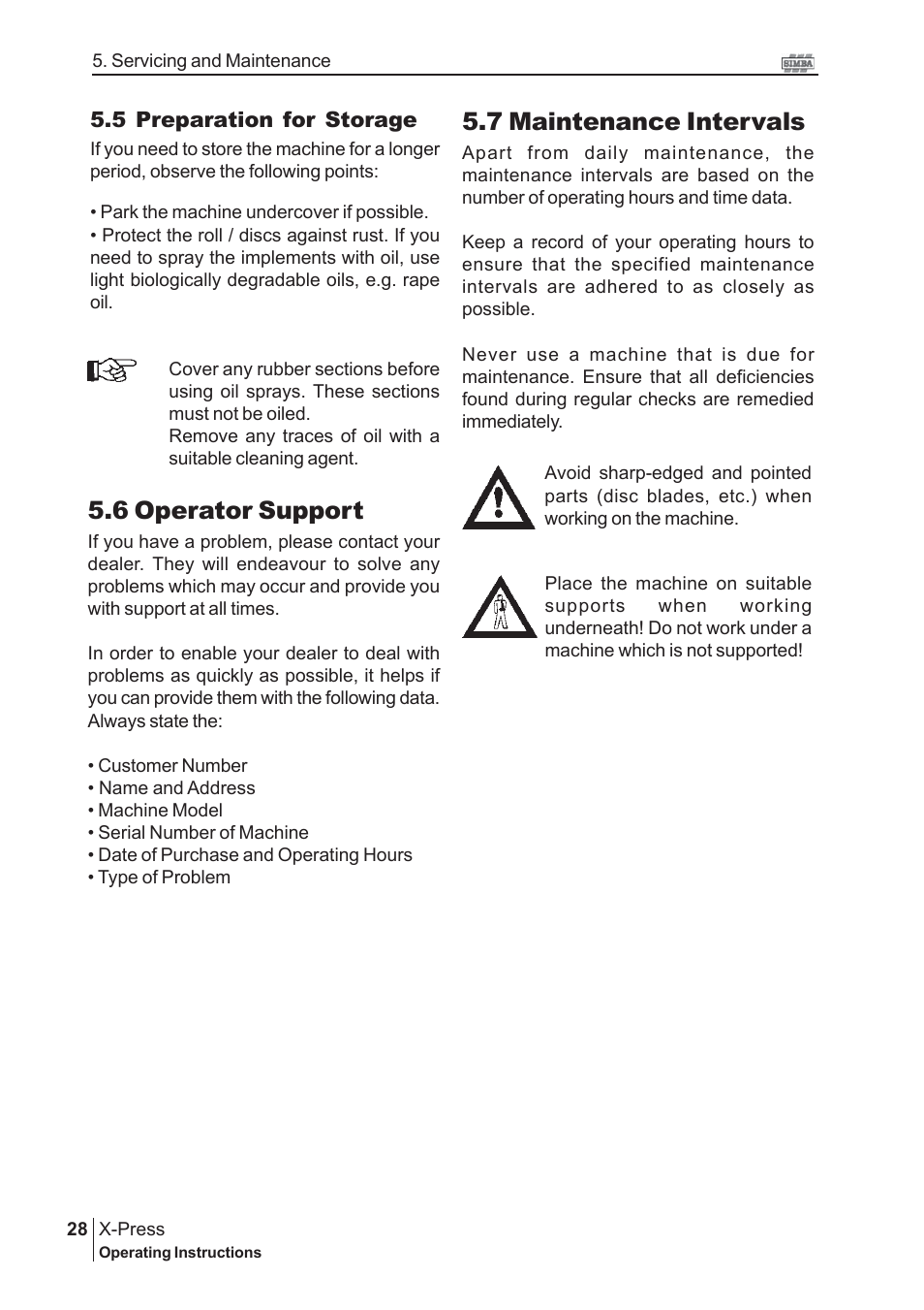 6 operator support, 7 maintenance intervals | Great Plains P14174 Serial No 12213 User Manual | Page 28 / 34