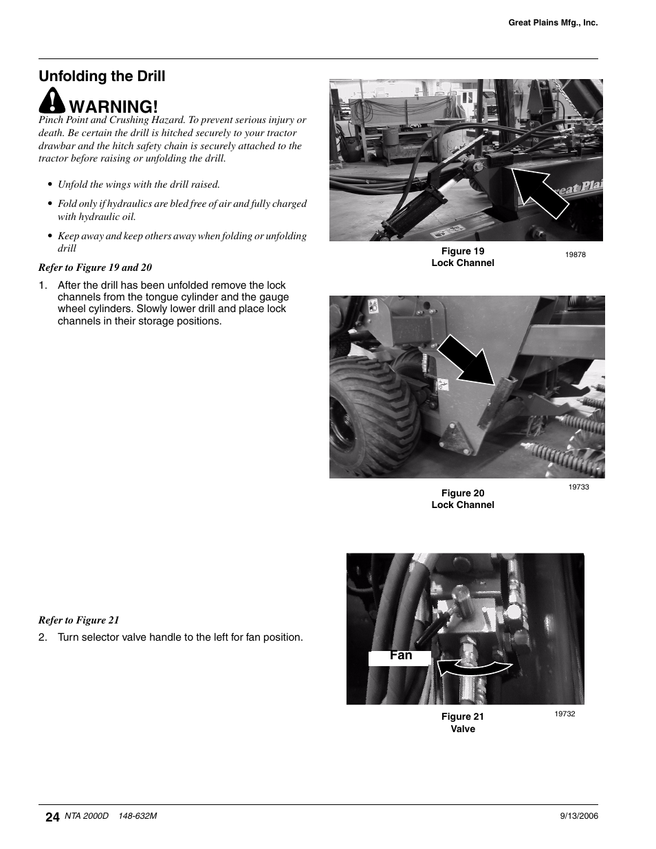 Warning, Unfolding the drill | Great Plains NTA2000D Operator Manual User Manual | Page 26 / 81