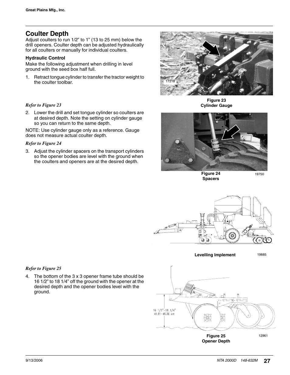 Coulter depth, Hydraulic control | Great Plains NTA2000D Operator Manual User Manual | Page 29 / 81