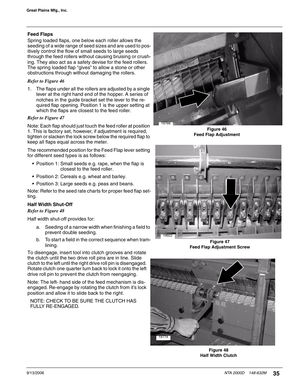 Feed flaps half width shut-off | Great Plains NTA2000D Operator Manual User Manual | Page 37 / 81