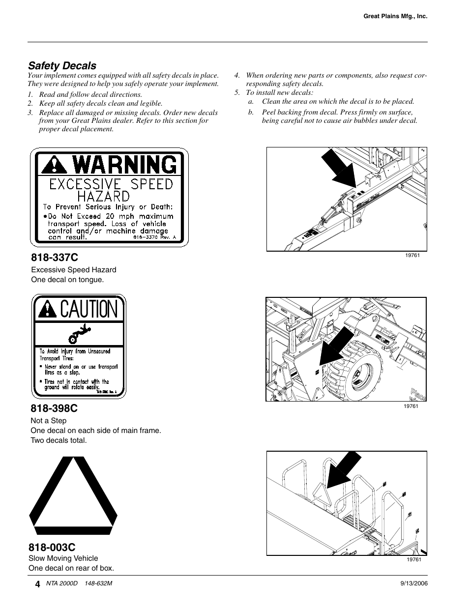 398c, 337c, Safety decals | 003c | Great Plains NTA2000D Operator Manual User Manual | Page 6 / 81