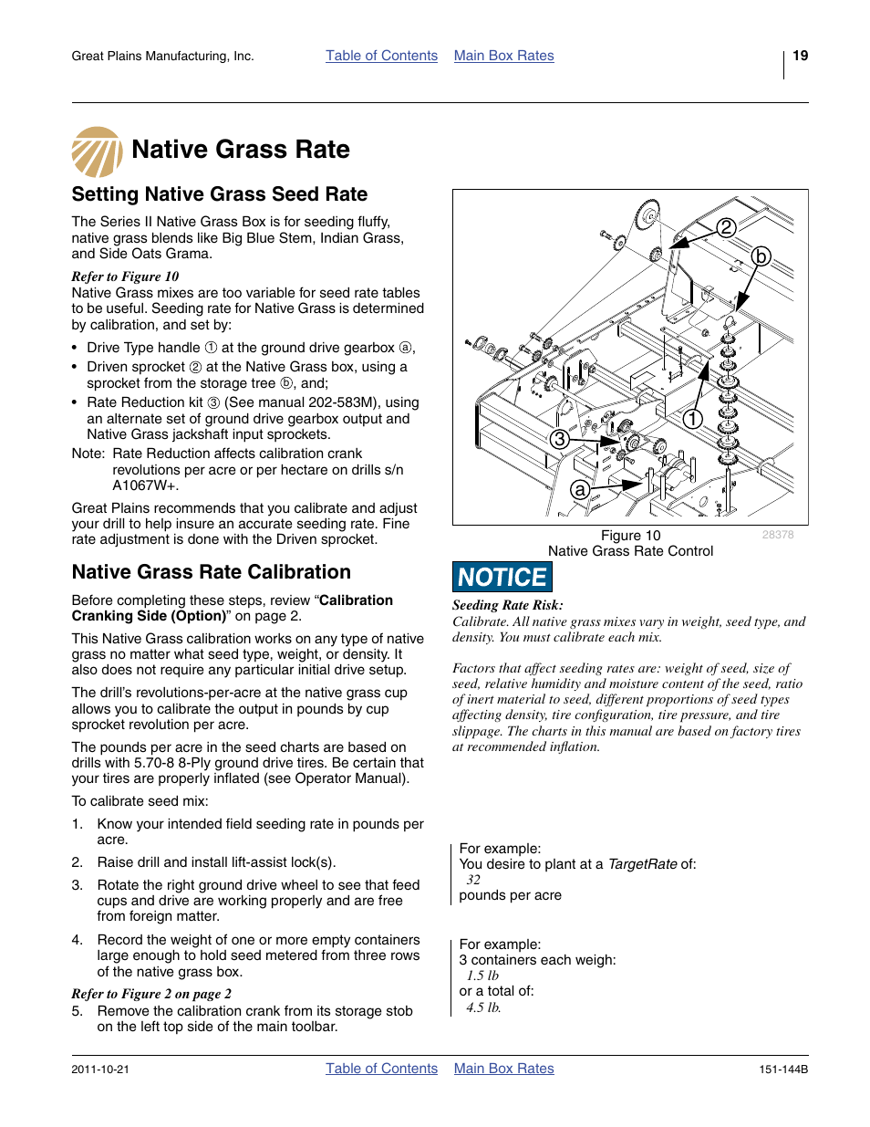 Native grass rate, Setting native grass seed rate, Native grass rate calibration | 1a 2 3 b | Great Plains 3P1006NT Material Rate User Manual | Page 21 / 50