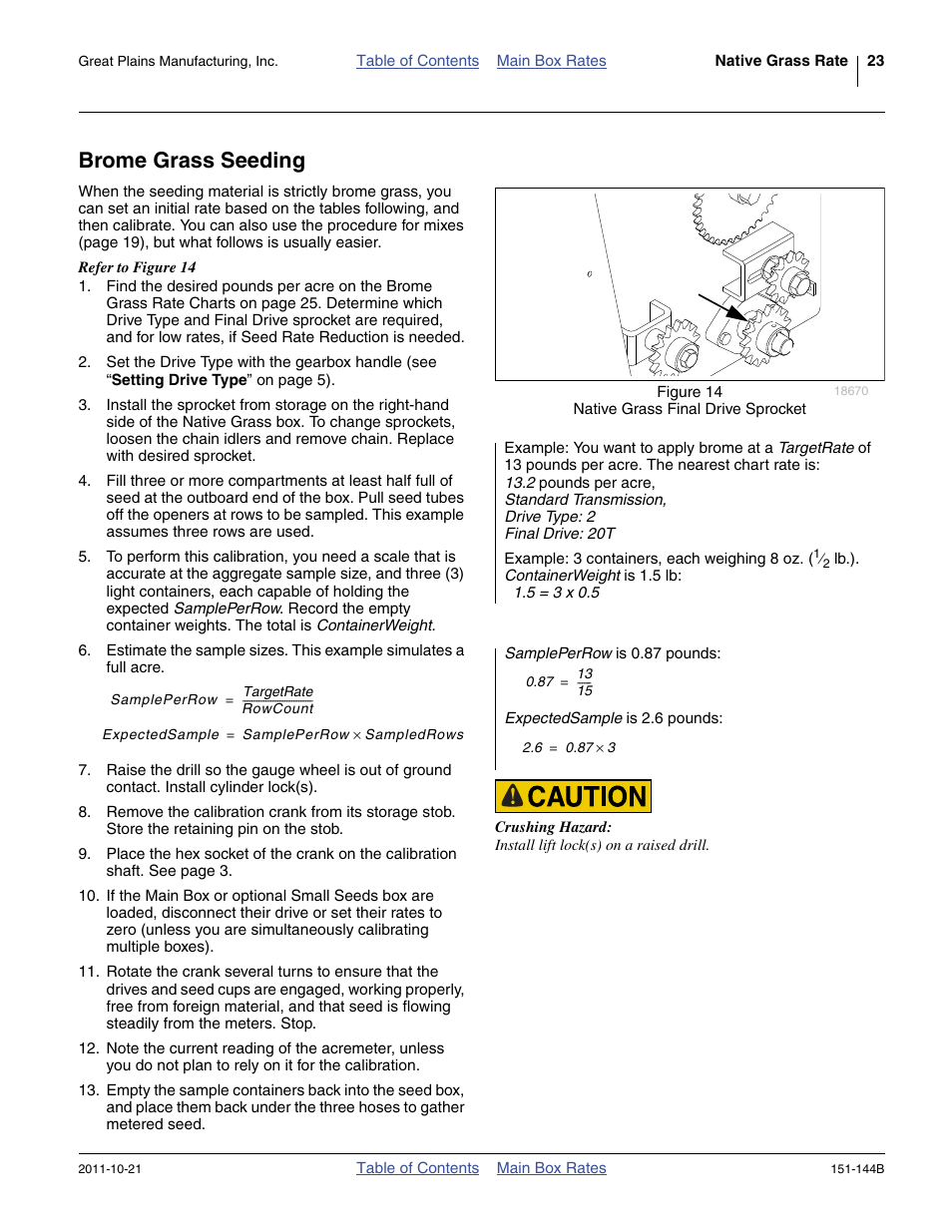 Brome grass seeding | Great Plains 3P1006NT Material Rate User Manual | Page 25 / 50