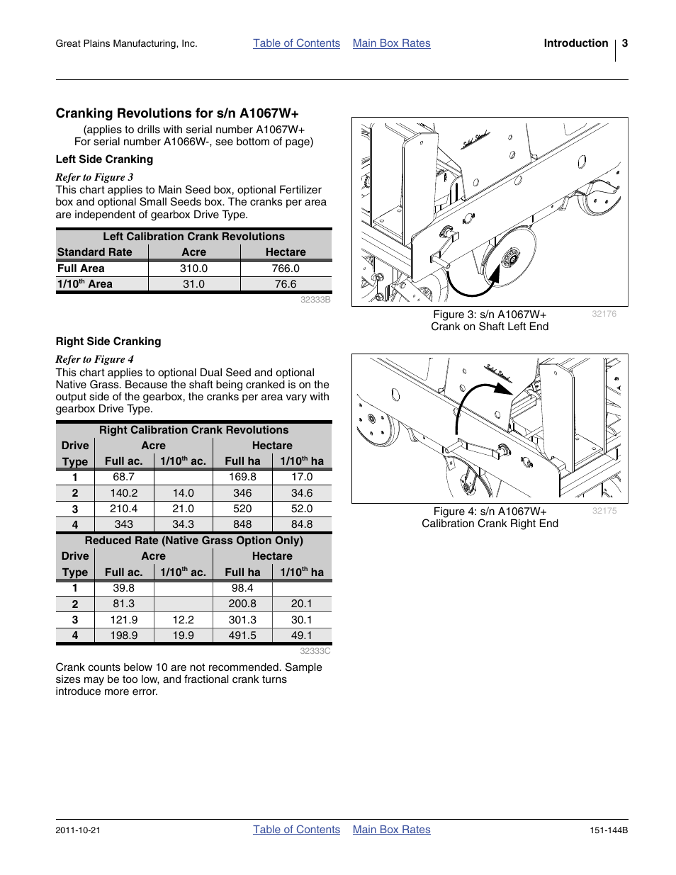 Cranking revolutions for s/n a1067w | Great Plains 3P1006NT Material Rate User Manual | Page 5 / 50