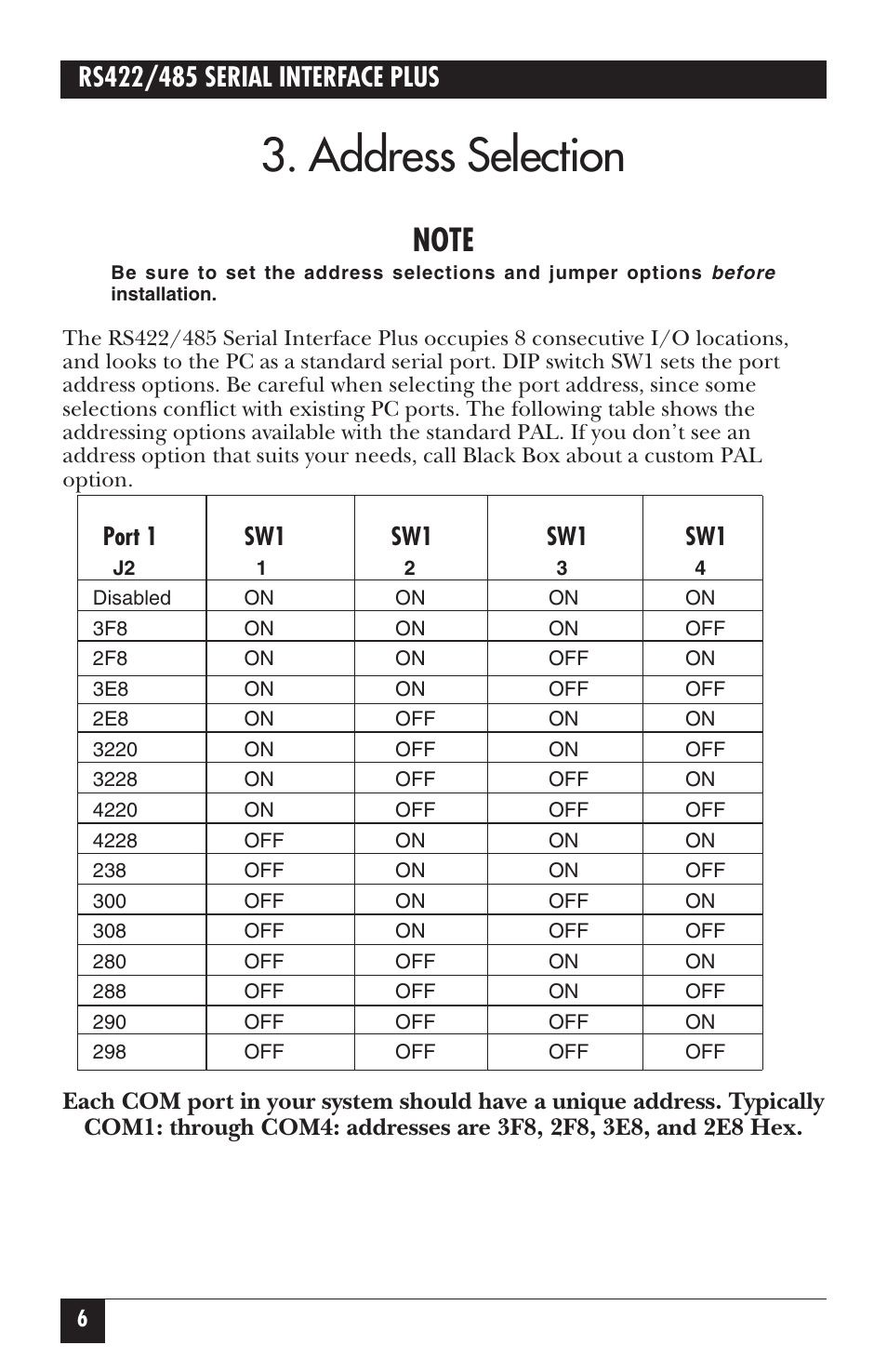 Address selection | Black Box IC171C User Manual | Page 11 / 30