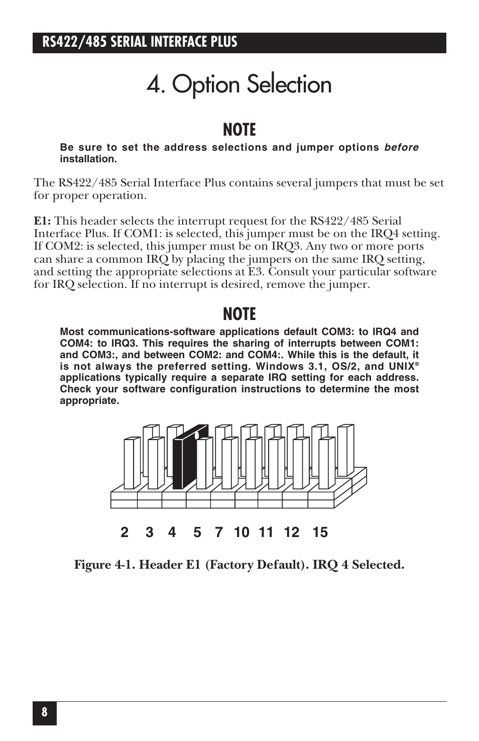 Option selection | Black Box IC171C User Manual | Page 13 / 30