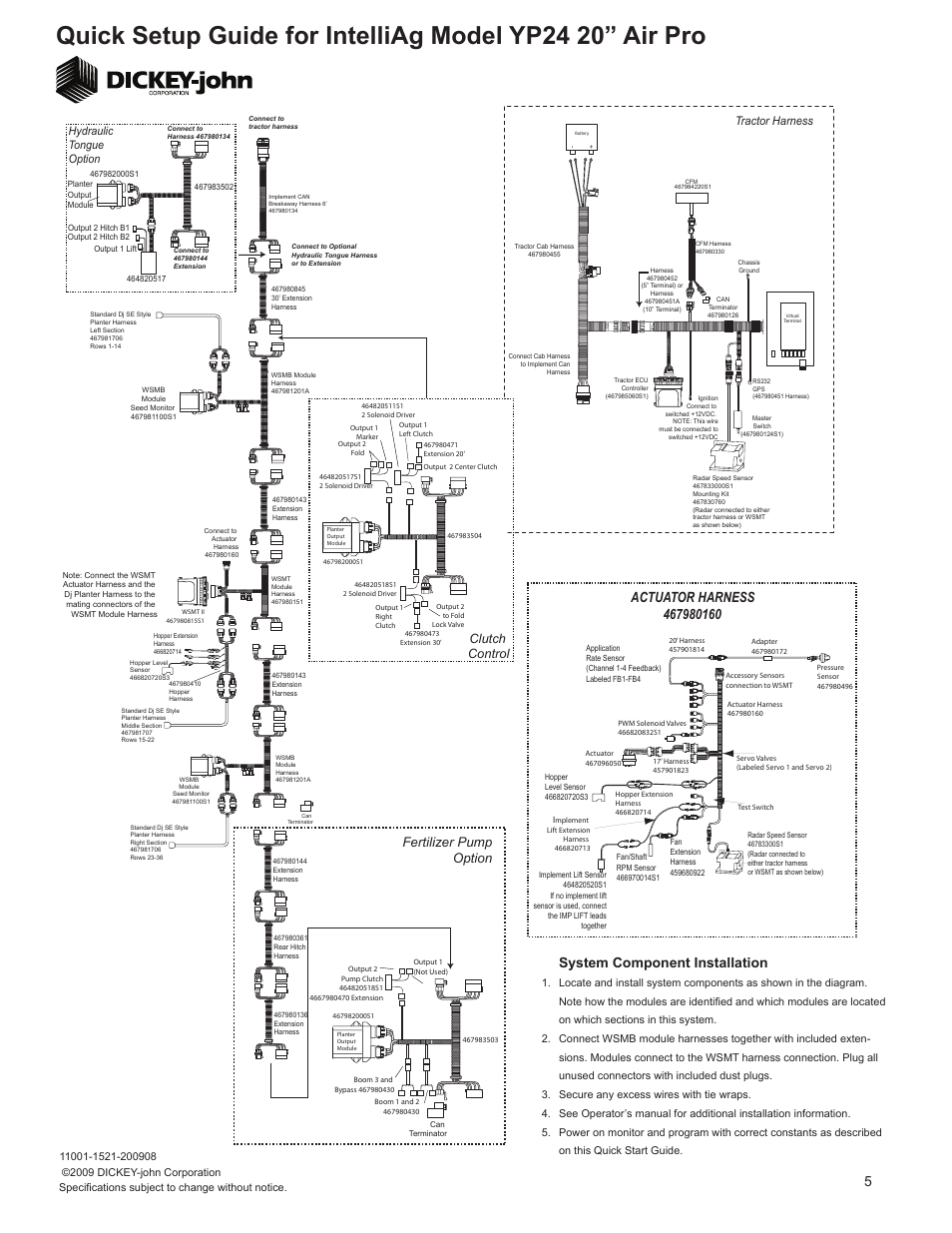 System component installation, Fertilizer pump option, Clutch control | Tractor harness, Hydraulic tongue option | Great Plains YP2425A-3620 36 Row 20-Inch Quick Start User Manual | Page 5 / 5