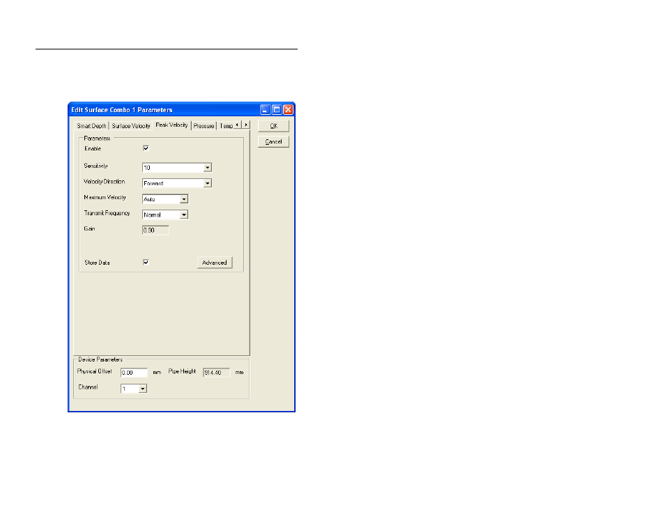 Peak velocity tab | ADS Environmental Services IETG FlowHawk QR 775012 A4 User Manual | Page 222 / 399
