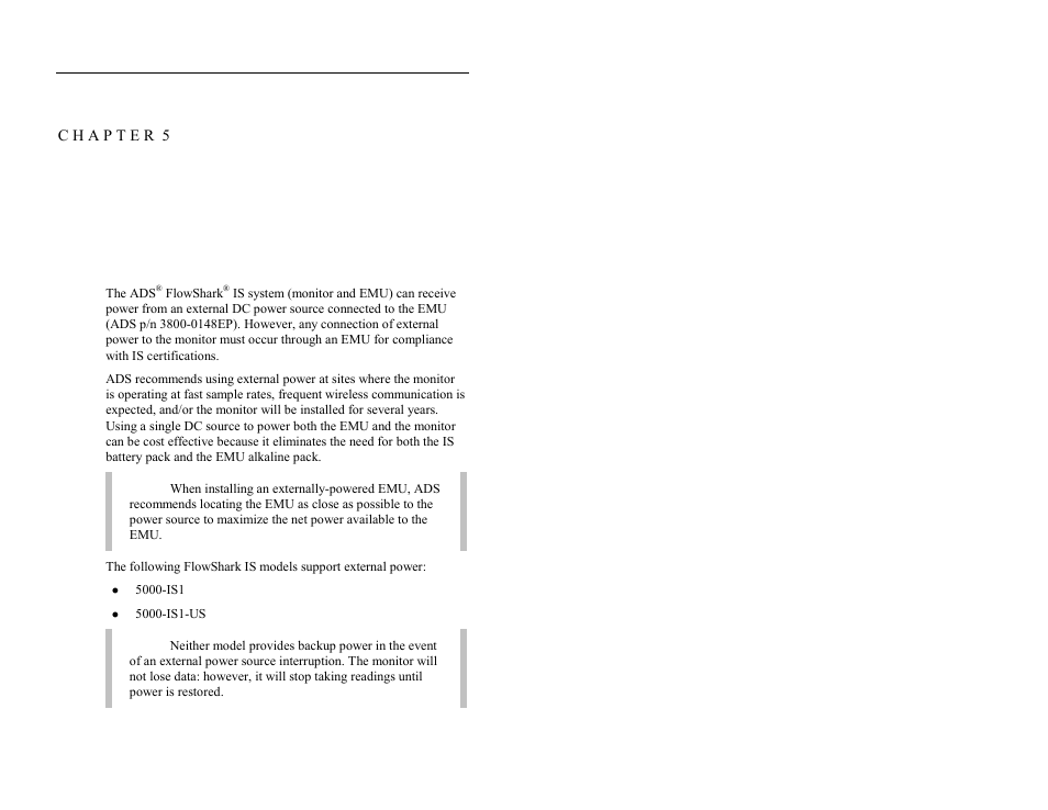 C h a p t e r 5 external power, External power | ADS Environmental Services FlowShark QR 775003 A2 User Manual | Page 124 / 236