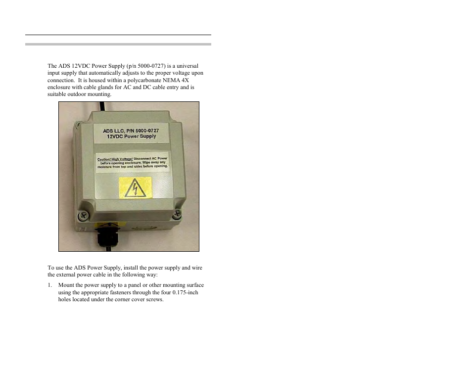 Installing an ads power supply | ADS Environmental Services FlowShark QR 775003 A2 User Manual | Page 126 / 236